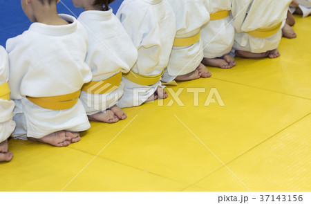 Children in kimono on martial arts training 37143156