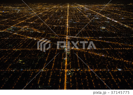 Aerial view to night city Chicago streets 37145775