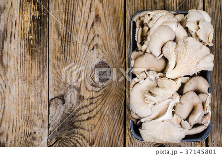 Fresh oyster mushrooms in black package 37145801
