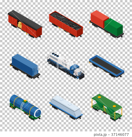 Isometric set of freight trains - Stock Illustration [37146077] - PIXTA