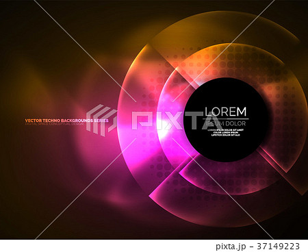 Circular glowing neon shapes, techno background Circular glowing neon shapes, techno background 37149223