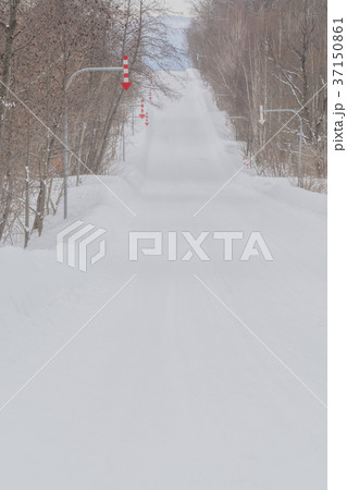 凍結している冬の雪道 37150861