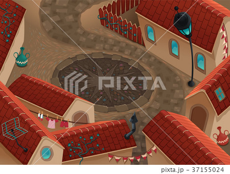 Little tow on top view, with roofs and plaza. 37155024