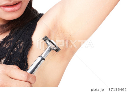 Close up woman problem armpit with razor shaving 37156462
