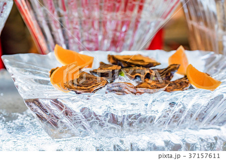 Fresh juicy oysters with lemon 37157611