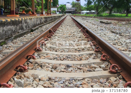 railway track on gravel for train transportation railway track on gravel for train transportation 37158780