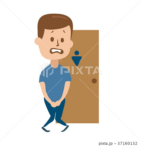 Stressed guy wanting to pee stands in front of a Stressed guy wanting to pee stands in front of a 37160132