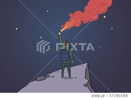 Tourist with the flare on a mountain looking at 37160168