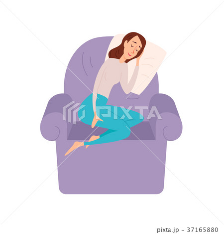 Sleeping young woman lying on armchair vector 37165880