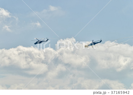 Attack of MI-24 helicopters by machine guns 37165942