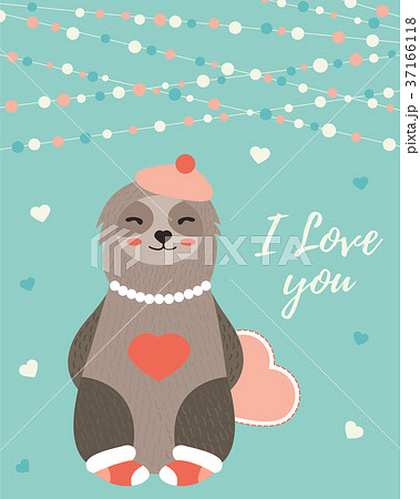 Holiday card with cute girl sloth in love 37166118