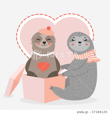 Holiday card with cute sloths in love 37166120
