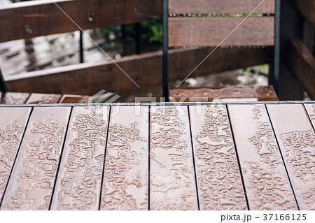 Vintage wooden table and chair for take a rest on 37166125