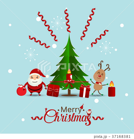 Christmas Greeting Card with Christmas Santa Claus ,reindeer and christmas tree. Vector illustration 37168381