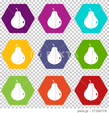 Whole pear icon set color hexahedron 37168779