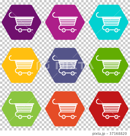 Shopping trolley icon set color hexahedron 37168820