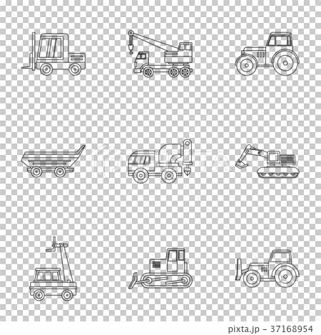 Industrial heavy vehicle icon set, outline style Industrial heavy vehicle icon set, outline style 37168954