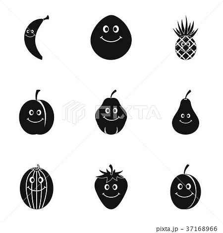 Funny fruit icon set, simple style Funny fruit icon set, simple style 37168966