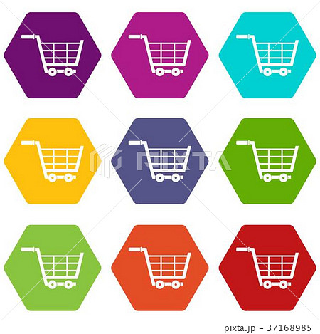 Large shopping trolley icon set color hexahedron 37168985