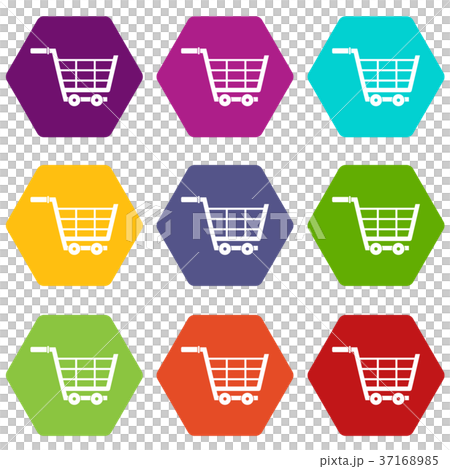 Large shopping trolley icon set color hexahedron 37168985
