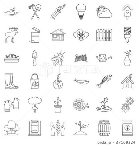 Nature icons set, outline style Nature icons set, outline style 37169324