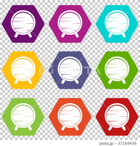 Barrel on legs icon set color hexahedron Barrel on legs icon set color hexahedron 37169436