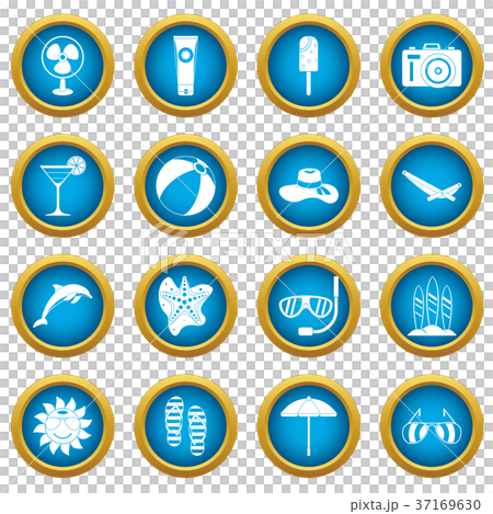 Summer rest icons blue circle set Summer rest icons blue circle set 37169630