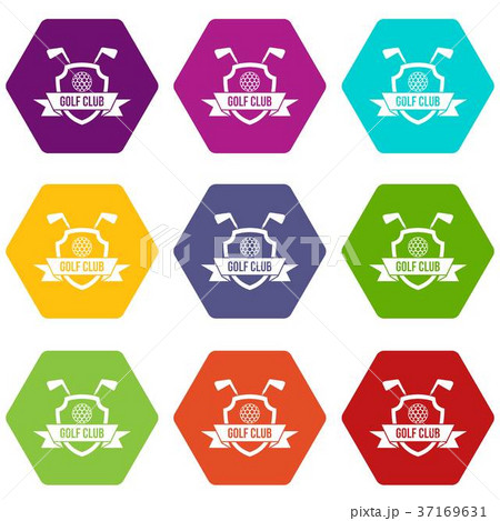 Golf club emblem icon set color hexahedron Golf club emblem icon set color hexahedron 37169631