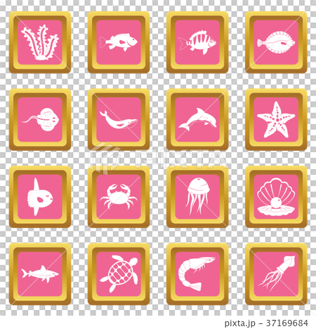 Sea animals icons pink Sea animals icons pink 37169684