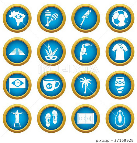 Brazil travel symbols icons blue circle set Brazil travel symbols icons blue circle set 37169929