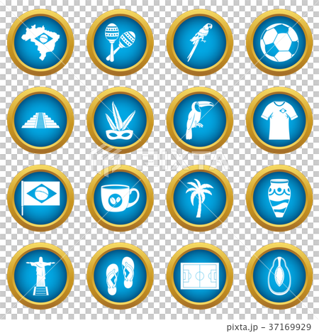 Brazil travel symbols icons blue circle set Brazil travel symbols icons blue circle set 37169929