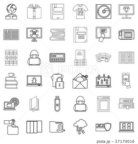 Ebook icons set, outline style 37170016