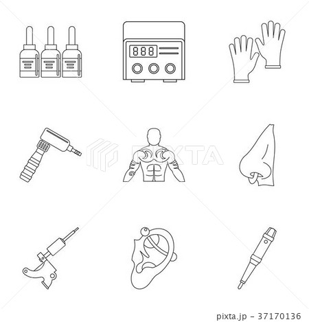 Tattoo salon master icon set, outline style Tattoo salon master icon set, outline style 37170136