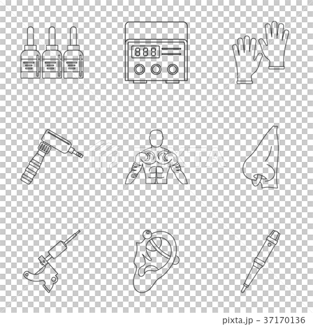 Tattoo salon master icon set, outline style Tattoo salon master icon set, outline style 37170136