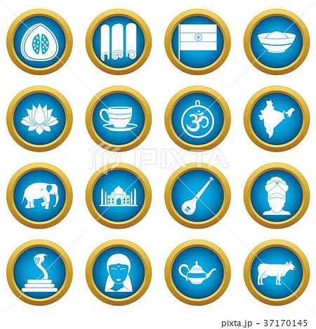 India travel icons blue circle set 37170145