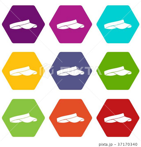 Golf visor icon set color hexahedron Golf visor icon set color hexahedron 37170340