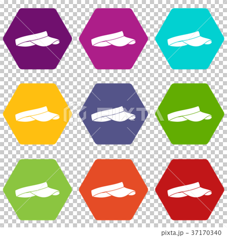 Golf visor icon set color hexahedron Golf visor icon set color hexahedron 37170340
