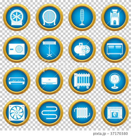 Heating cooling air icons blue circle set Heating cooling air icons blue circle set 37170380