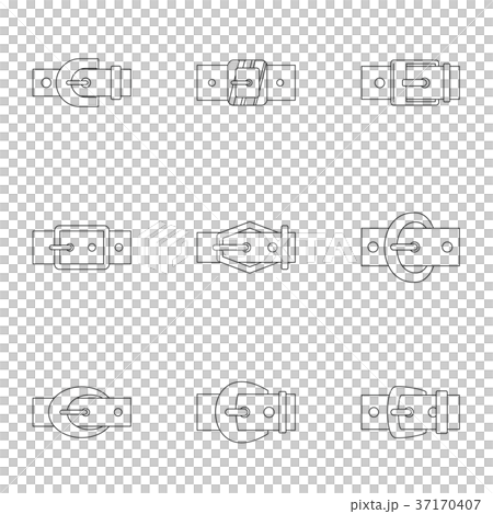 Fashion belt buckle icon set, outline style Fashion belt buckle icon set, outline style 37170407