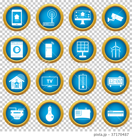 Smart home house icons blue circle set Smart home house icons blue circle set 37170487