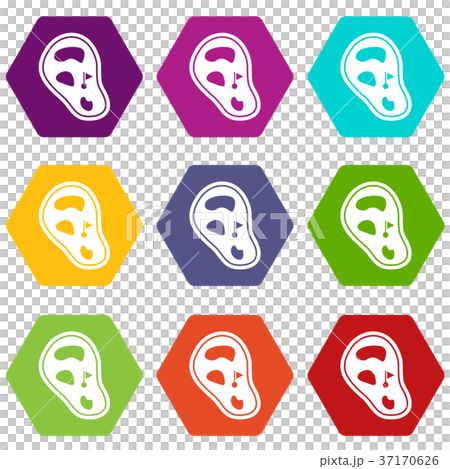 Golf course field icon set color hexahedron Golf course field icon set color hexahedron 37170626