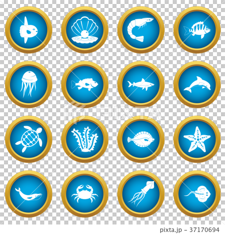 Sea animals icons blue circle set Sea animals icons blue circle set 37170694