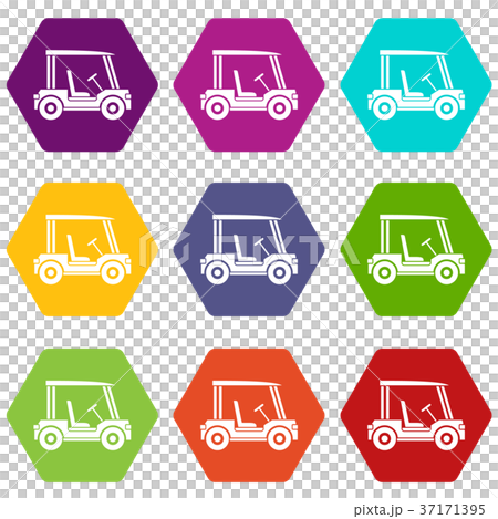 Golf club vehicle icon set color hexahedron 37171395