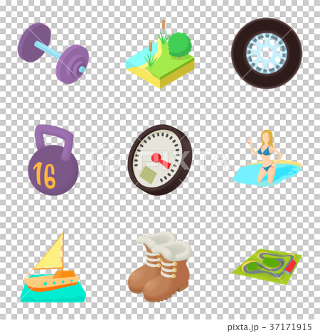 Sailing races icons set, cartoon style Sailing races icons set, cartoon style 37171915