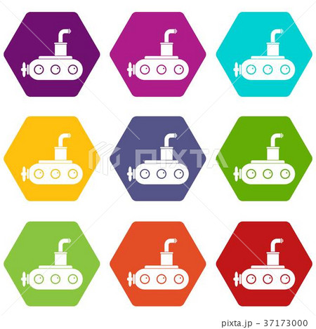 Submarine icon set color hexahedron Submarine icon set color hexahedron 37173000
