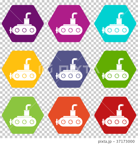Submarine icon set color hexahedron Submarine icon set color hexahedron 37173000