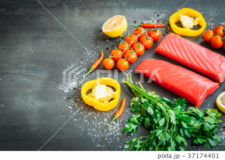Raw tuna fish fillet meat Raw tuna fish fillet meat 37174401