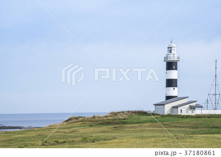 日本海と入道崎灯台を見る風景 37180861