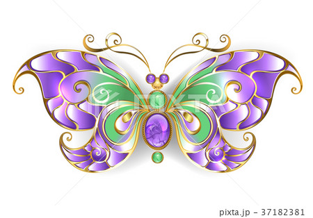 Gold butterfly with amethyst 37182381