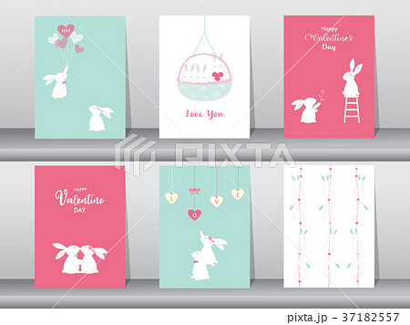 Set of Valentine's day card on retro pattern desig Set of Valentine's day card on retro pattern desig 37182557